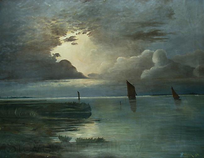 Andreas Achenbach Sonnenuntergang am Meer mit aufziehendem Gewitter Spain oil painting art